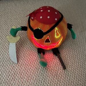 Fiber Optic Pirate Pumpkin Jack O Lantern Halloween 7” X 6” Sword Eye Patch
